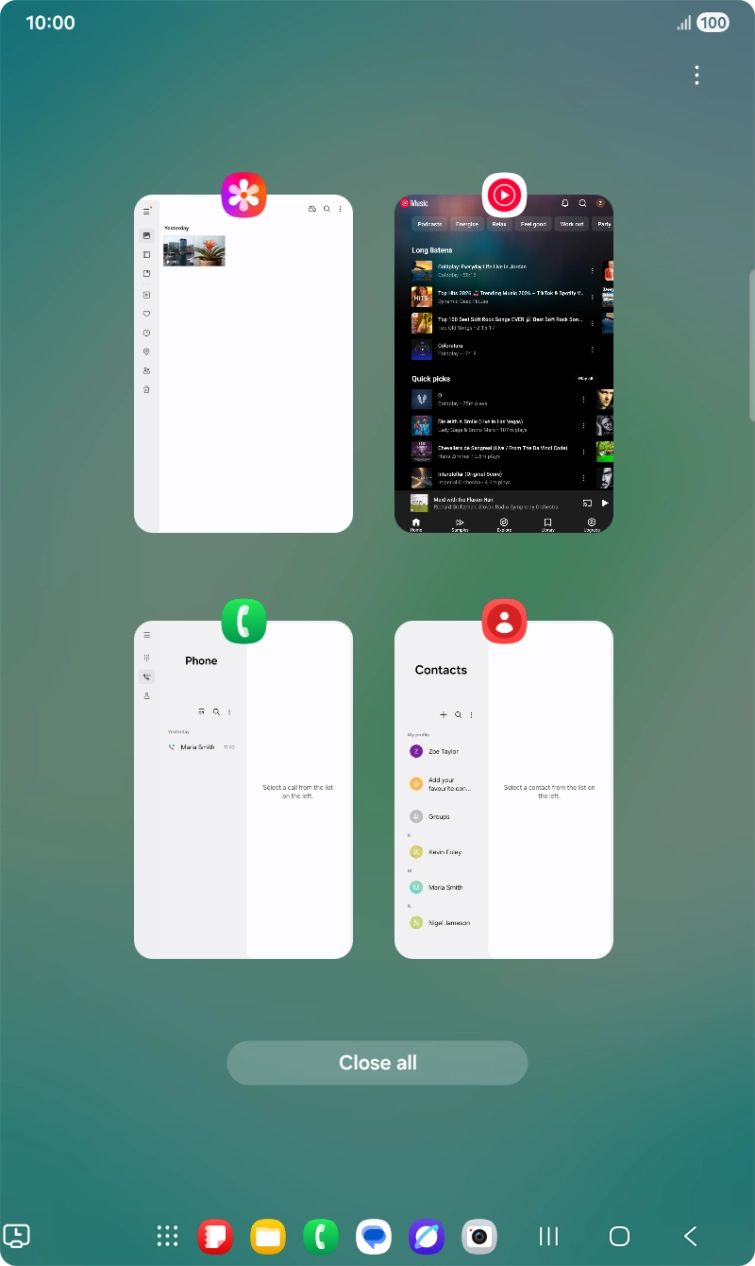 To end one running application, slide your finger upwards on the required application.