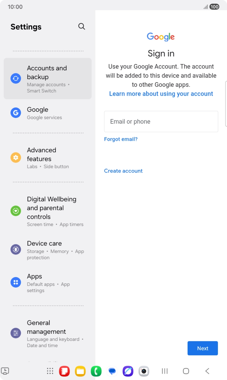 If you don't have a Google account, press Create account and follow the instructions on the screen to create an account.