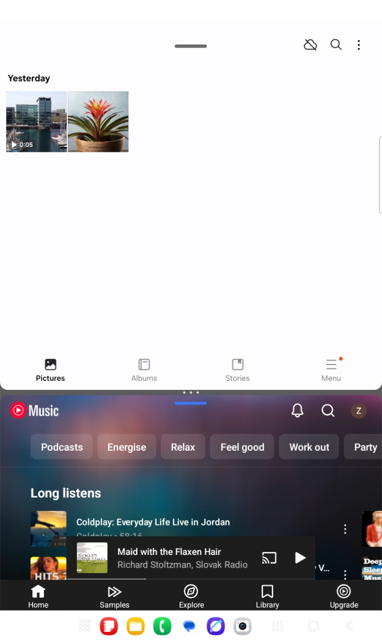 Drag up or down on the screen to adjust the application windows to the required size.