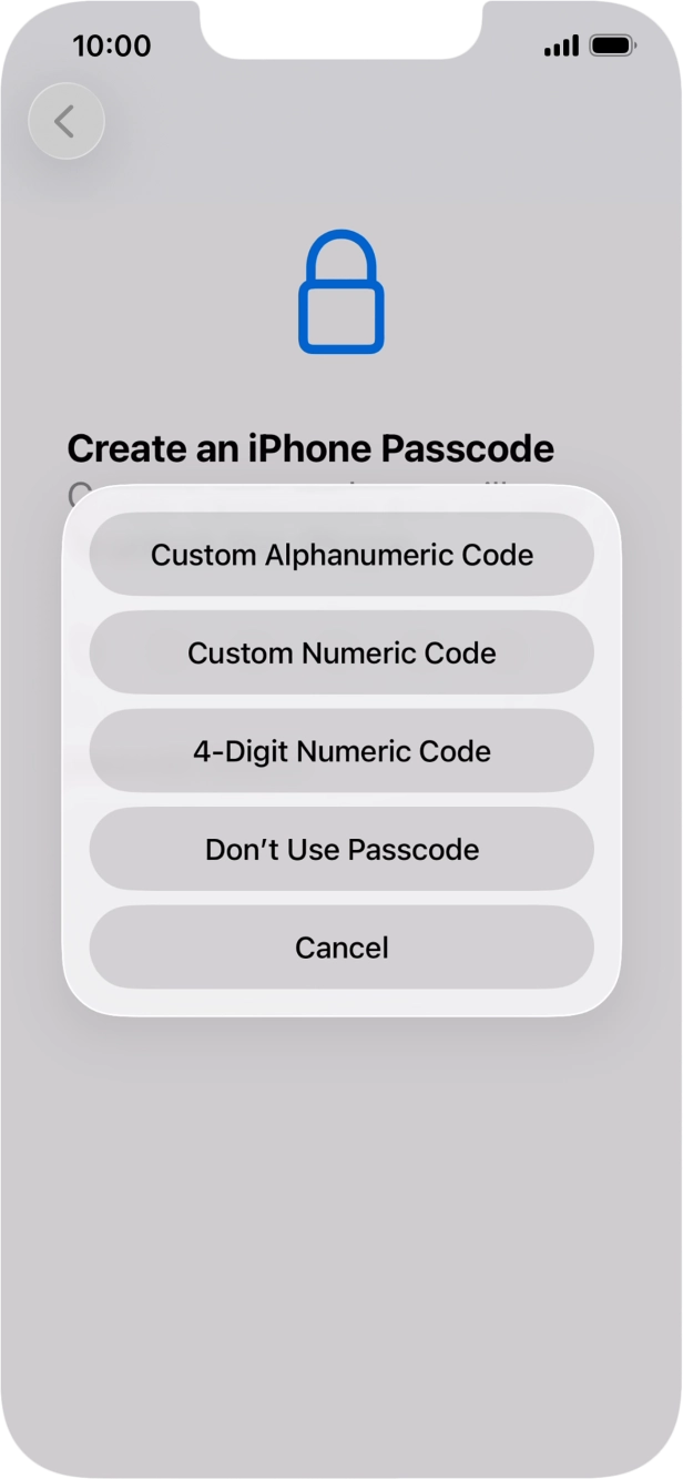 Follow the instructions on the screen to turn on use of phone lock code or press Don't Use Passcode.