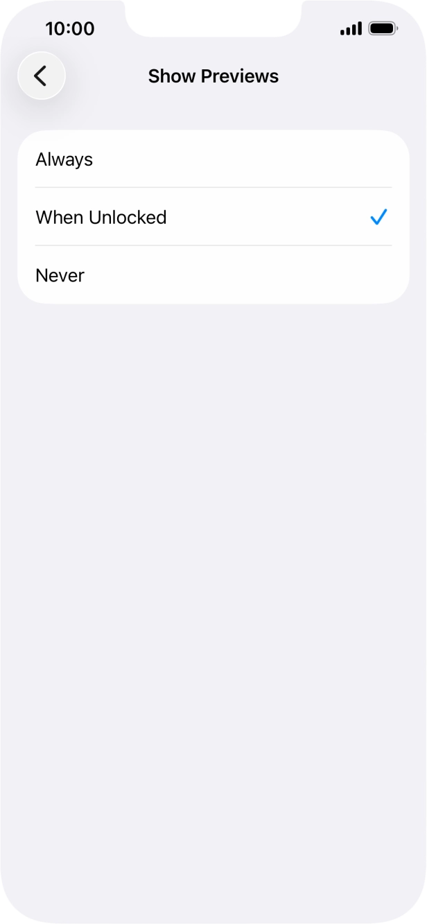 To select push notification preview on the lock screen, press Always.