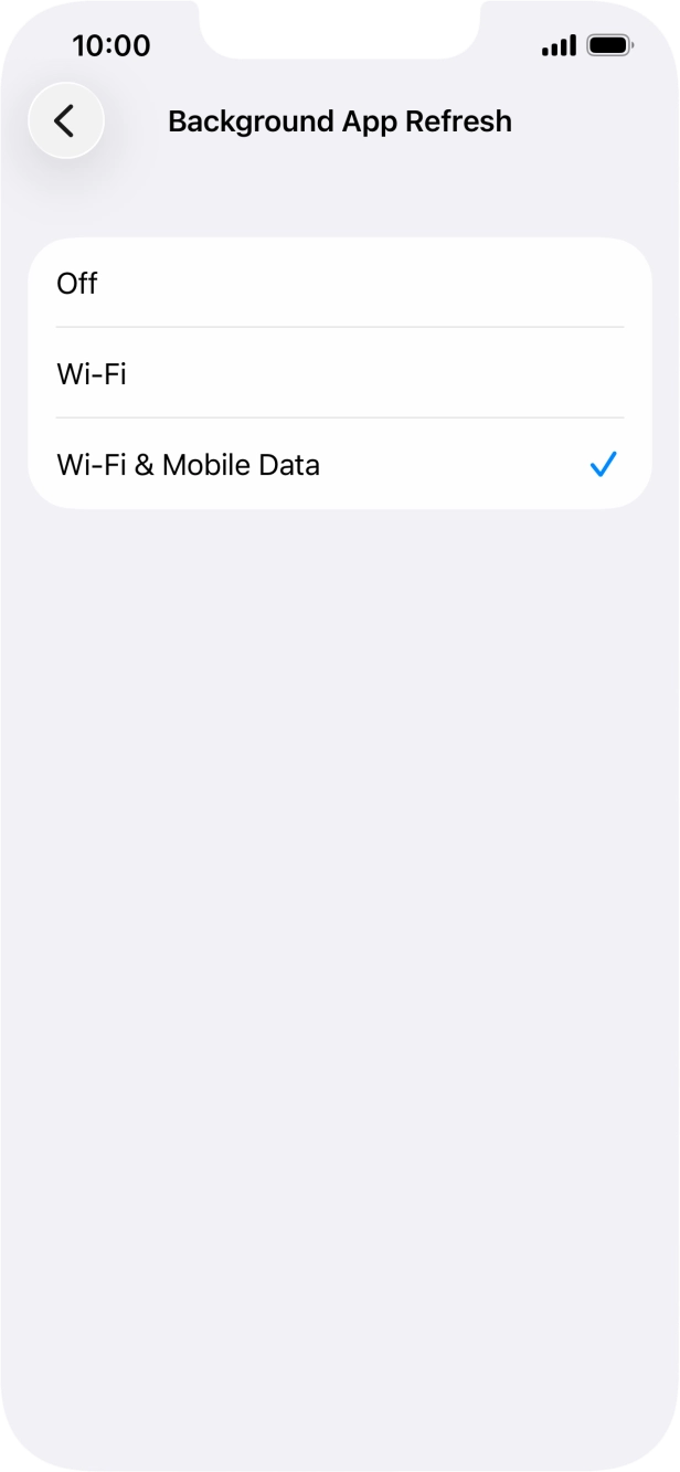 To turn off background refresh of apps, press Off.