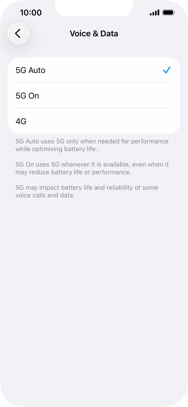 To turn on automatic switch between 5G and 4G, press 5G Auto.
