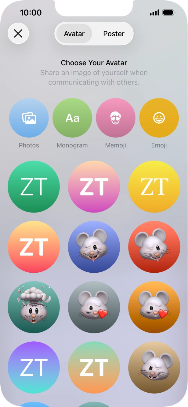 Press the required category and follow the instructions on the screen to select and save the required picture to your Contact Poster.