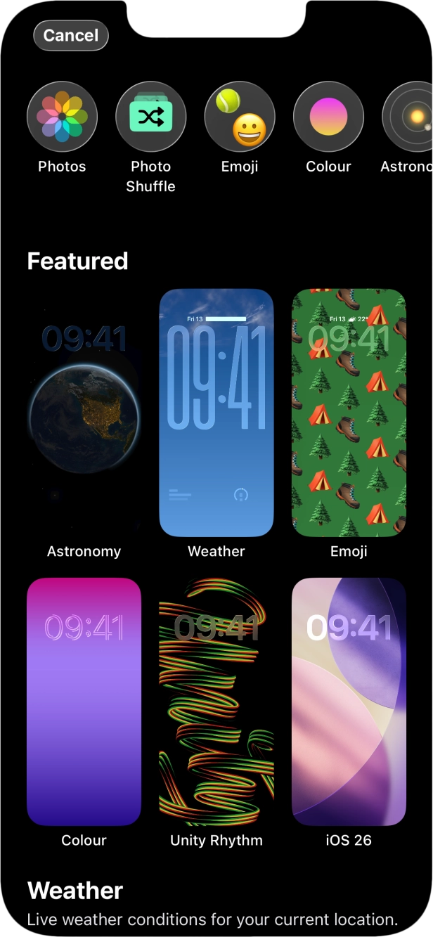 Press the required category and follow the instructions on the screen to select the required background image.
