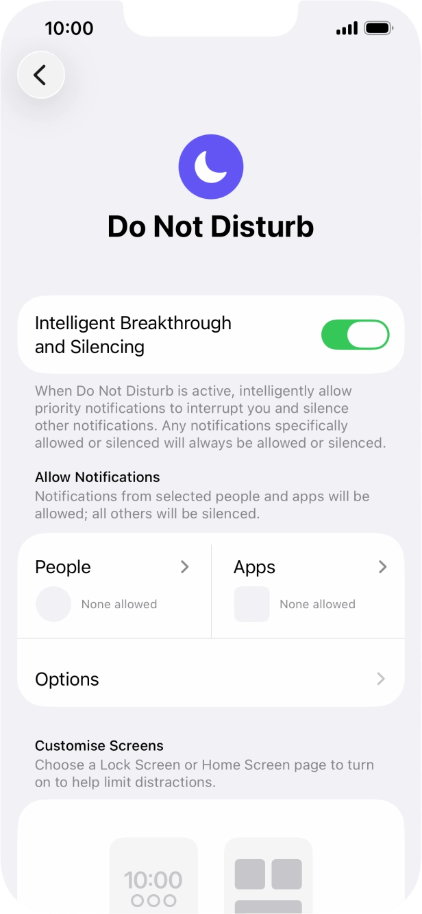 Press People and follow the instructions on the screen to select which contacts you would like to receive calls and notifications from when Do Not Disturb is turned on. Press People and follow the instructions on the screen to select which contacts you would like to receive calls and notifications from when Do Not Disturb is turned on.