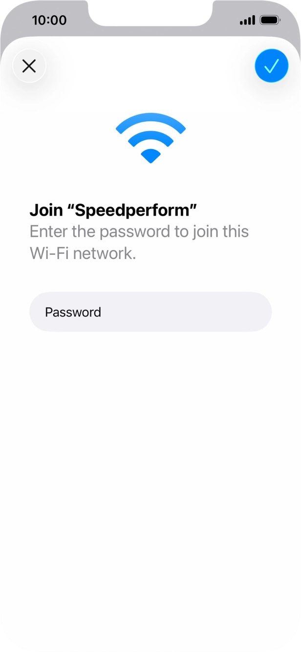 Key in the password for the Wi-Fi network and press the confirm icon.