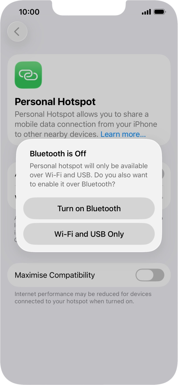 If Wi-Fi is turned on, press Wi-Fi and USB Only.