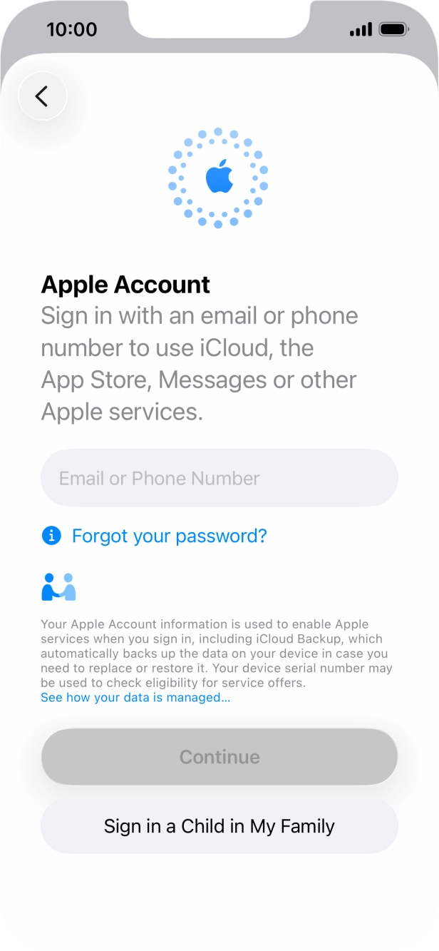 Press Email or Phone Number and key in the username for your Apple Account.