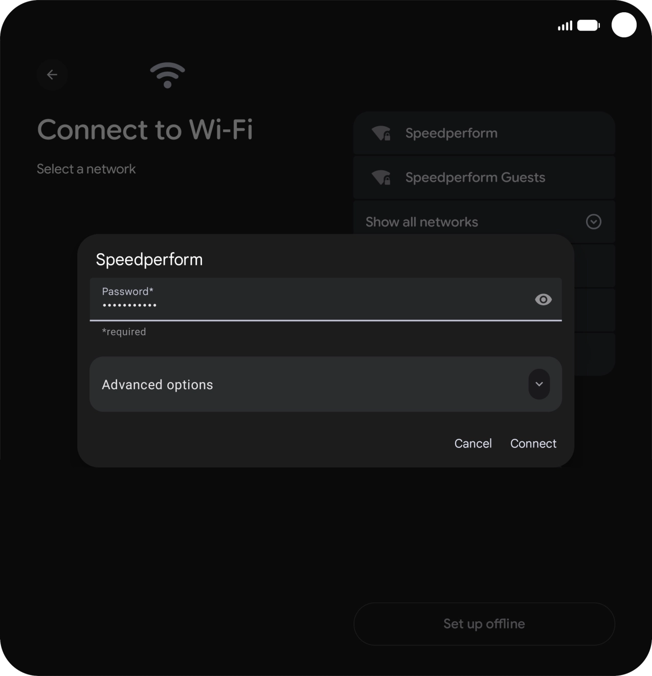 Key in the password for the WiFi network and press Connect.