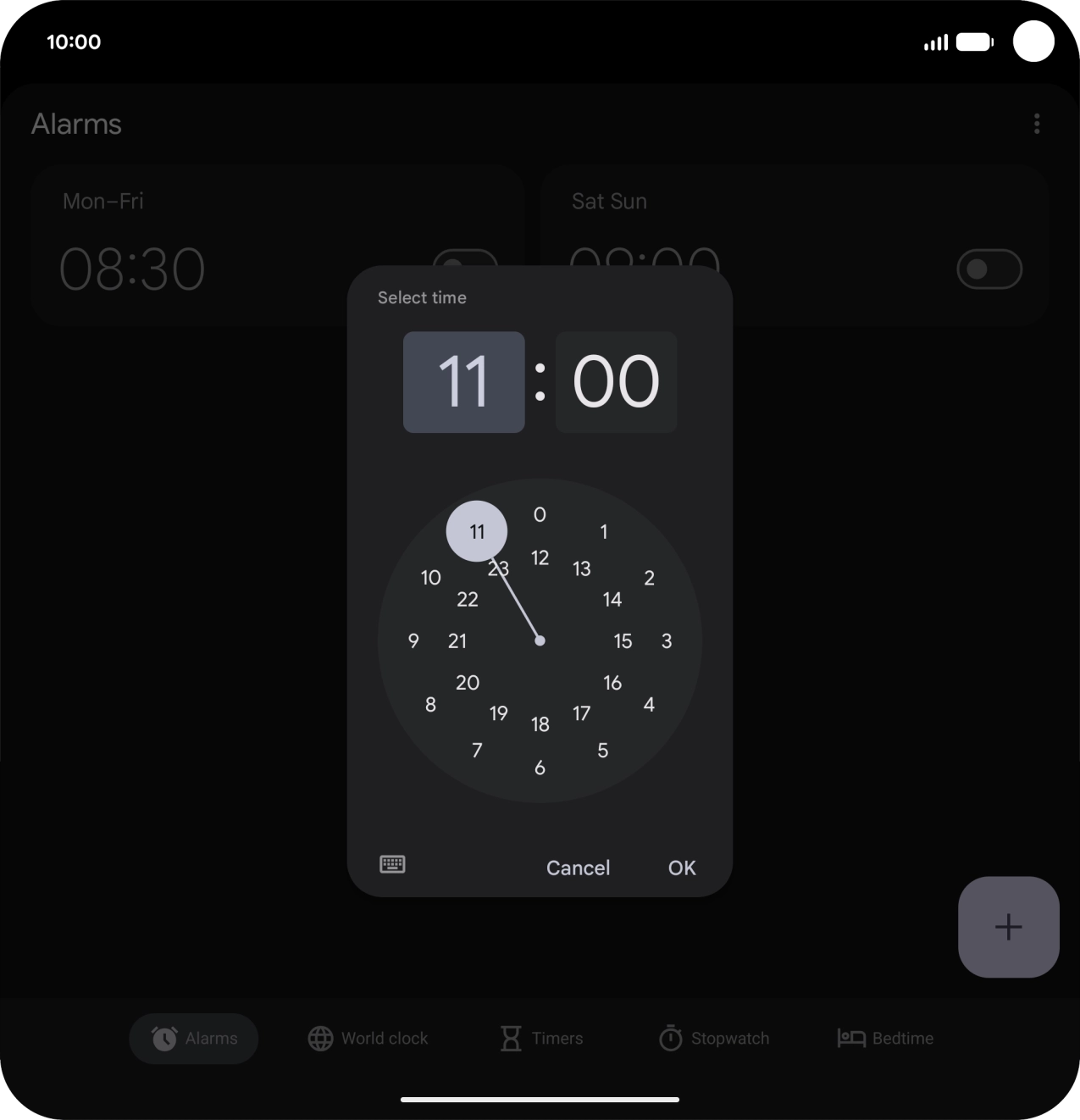 Drag the hand to the required hour and minute.