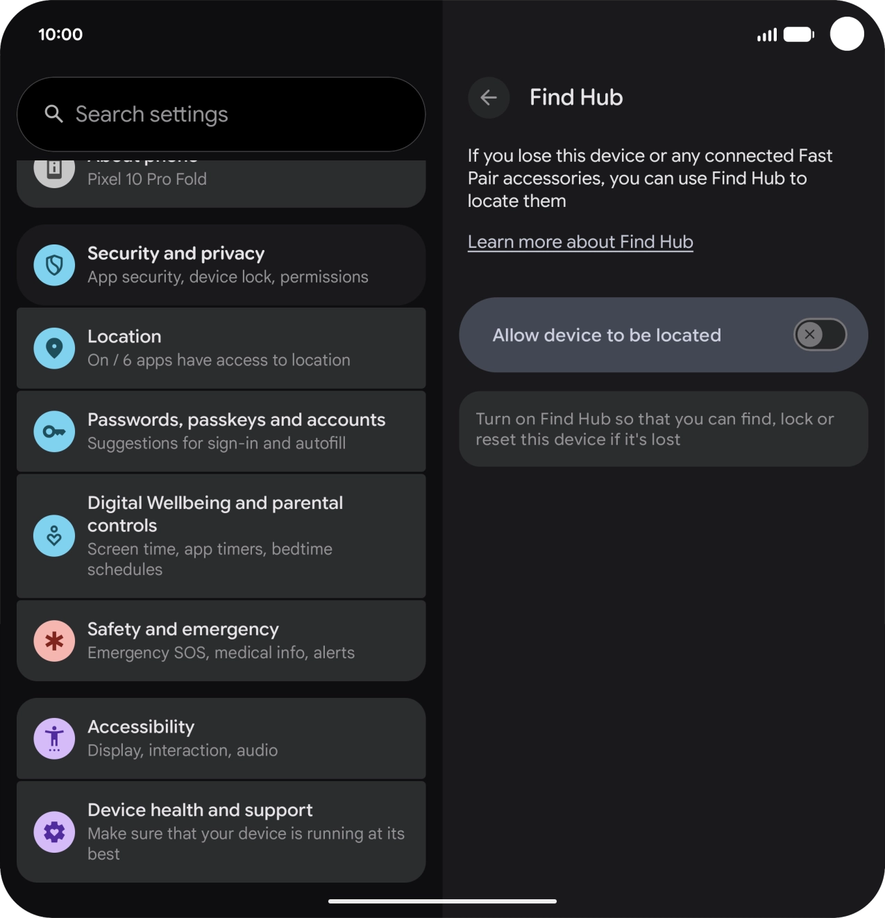 Press the indicator next to 'Allow device to be located' to turn on the function.