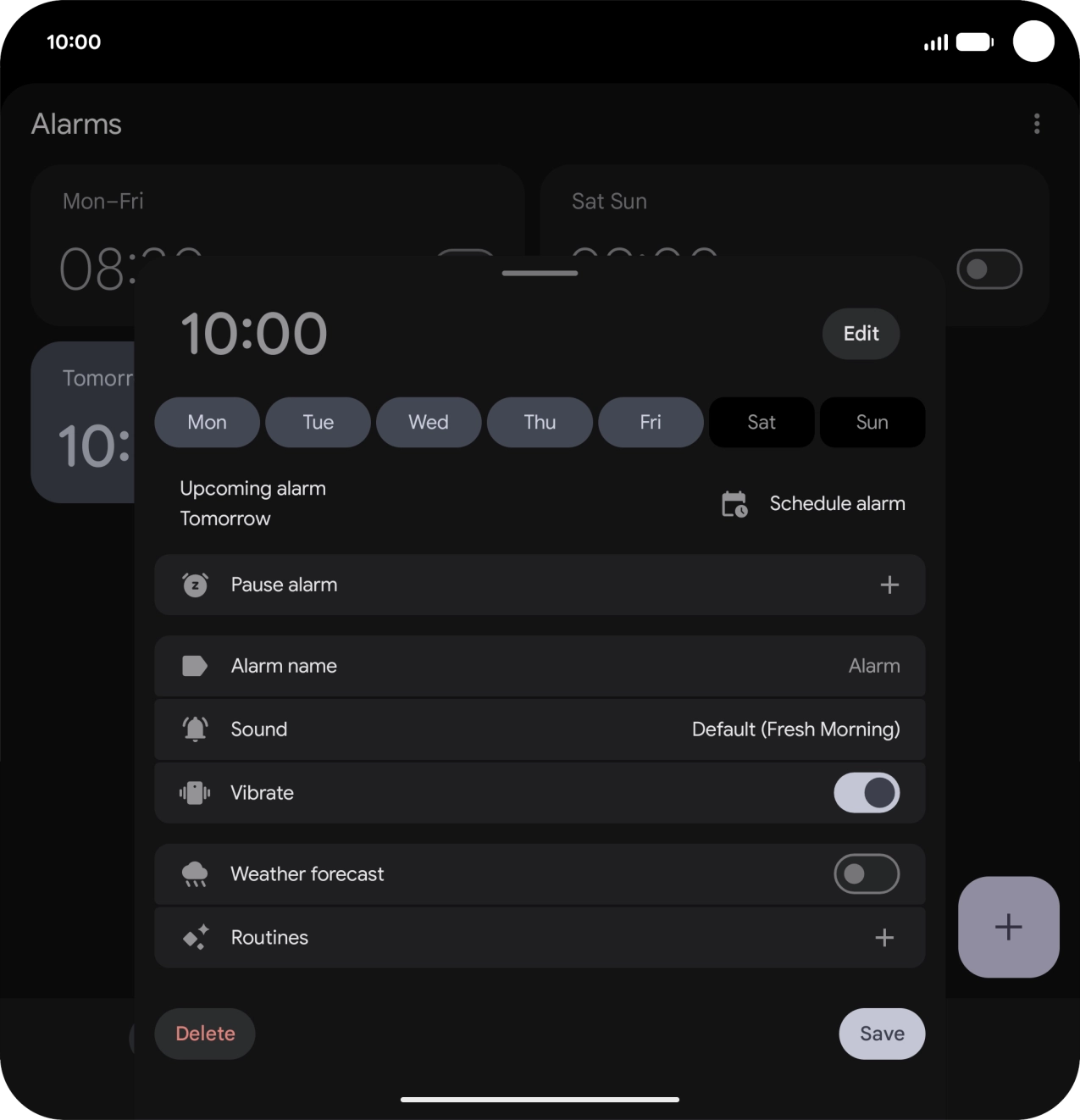 Press the alarm tone icon and follow the instructions on the screen to select the required alarm tone.