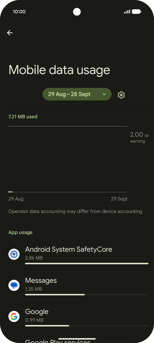 The data usage for each application is displayed below the name of the application.