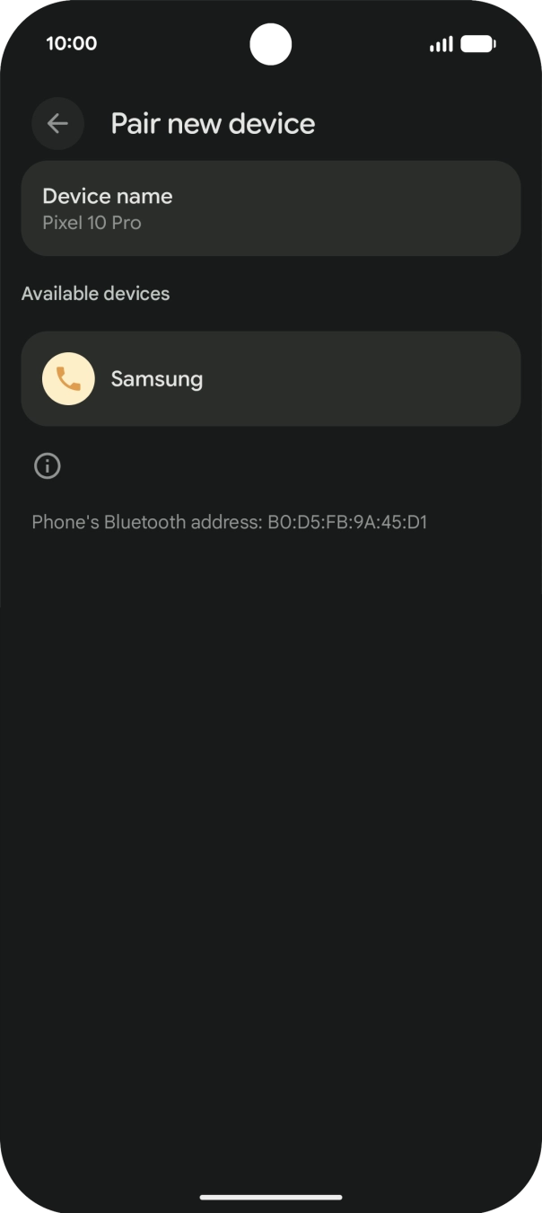 Press the required Bluetooth device and follow the instructions on the screen to pair the device with your phone.