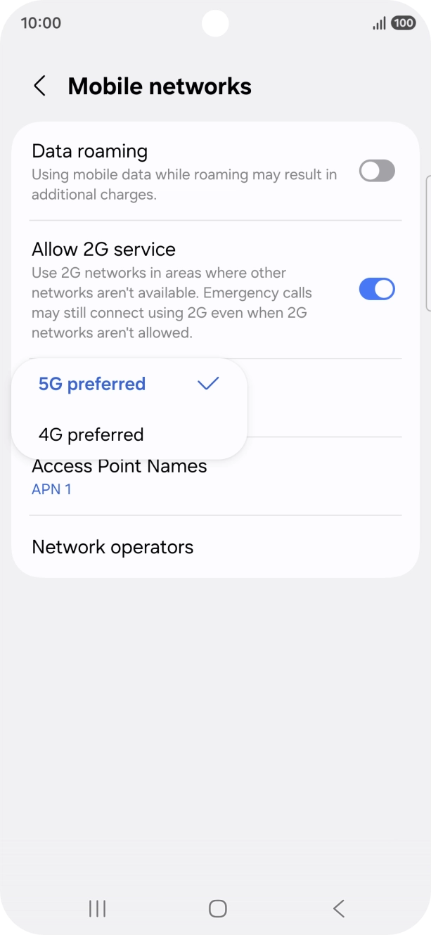 Press the required network mode. Press the required network mode.