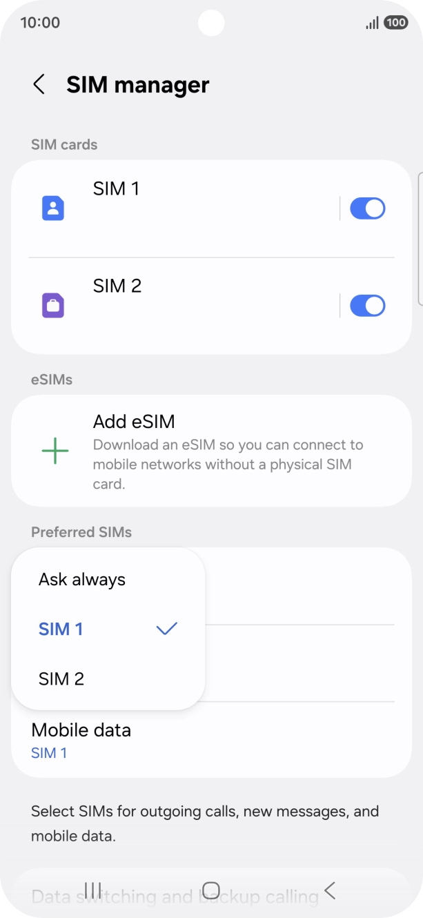 Press the required setting. Press the required setting.
