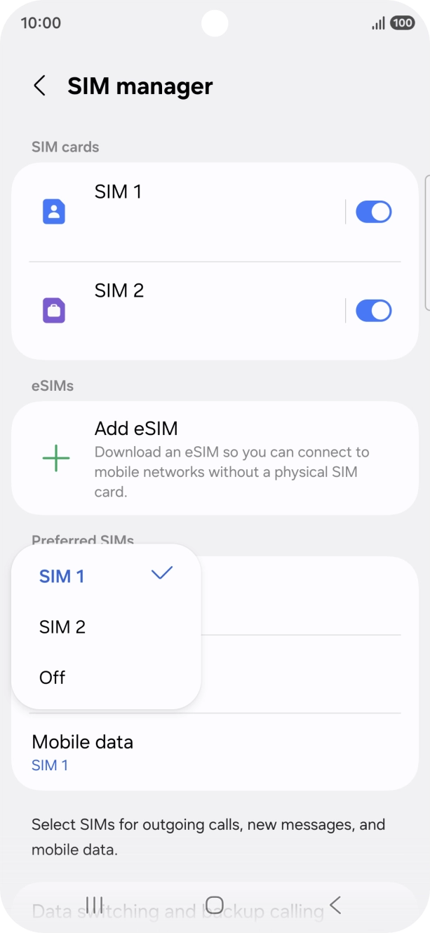 Press the required setting. Press the required setting.