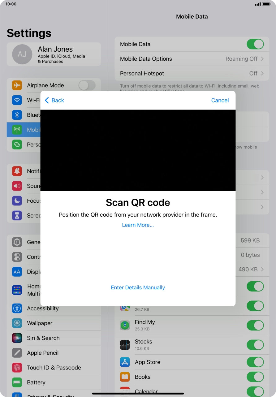 Place the QR code you've received inside the tablet camera frame to scan the code. Place the QR code you've received inside the tablet camera frame to scan the code.