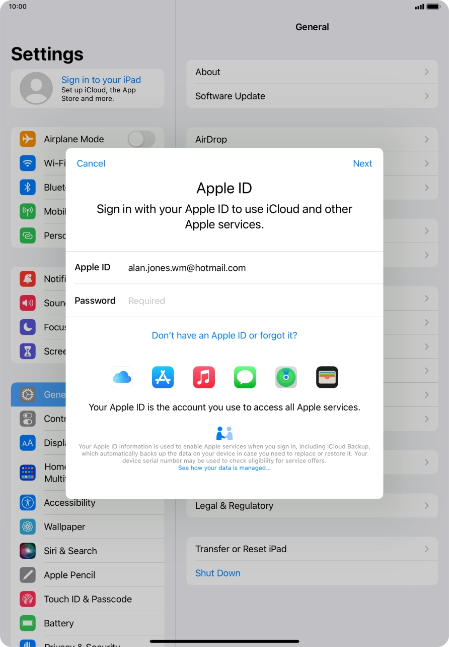 Press the field next to 'Password' and key in the password for your Apple ID.