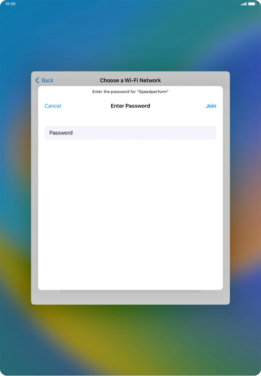 Key in the password for the WiFi network and press Join.