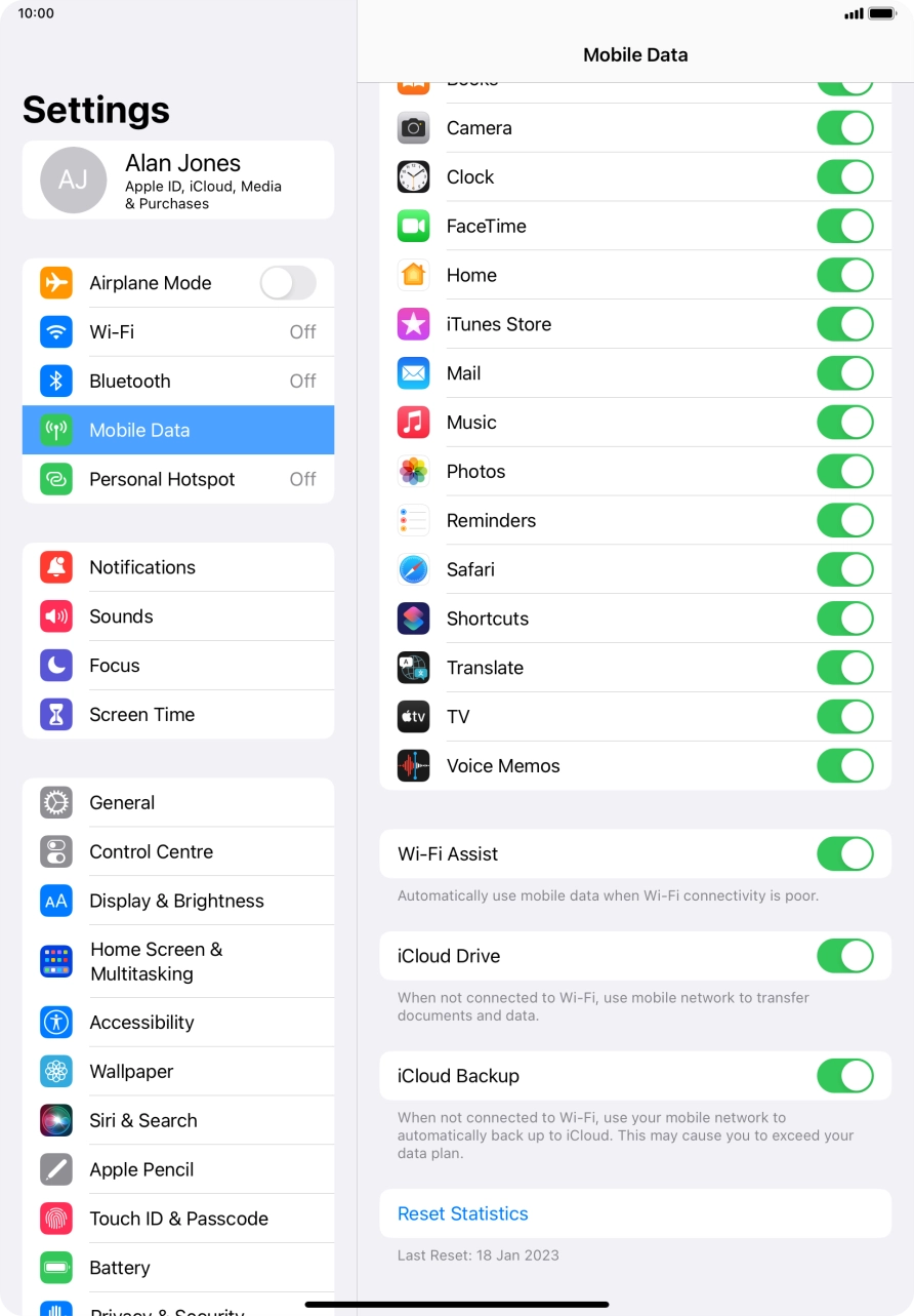Press the indicator next to 'Wi-Fi Assist' to turn the function on or off.