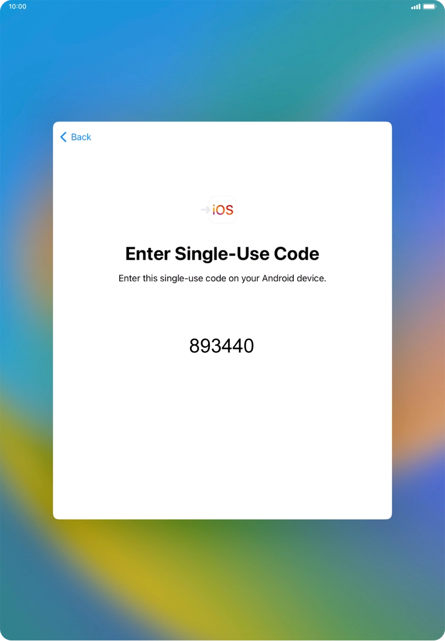 Follow the instructions on the screen and in the 'Move to iOS' app to transfer the content from the Android device to your tablet and set up your tablet and prepare it for use.