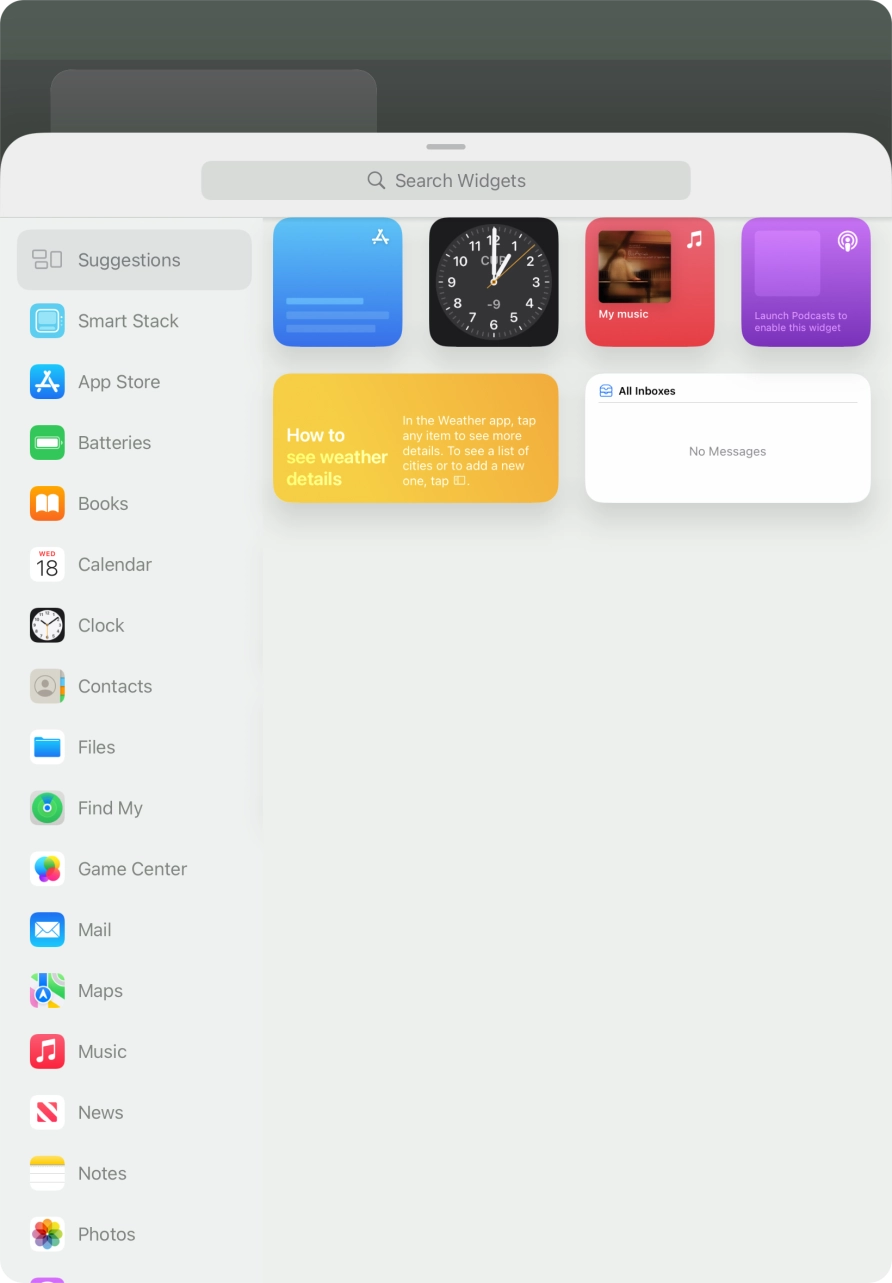 Press the required widget. Press the required widget.