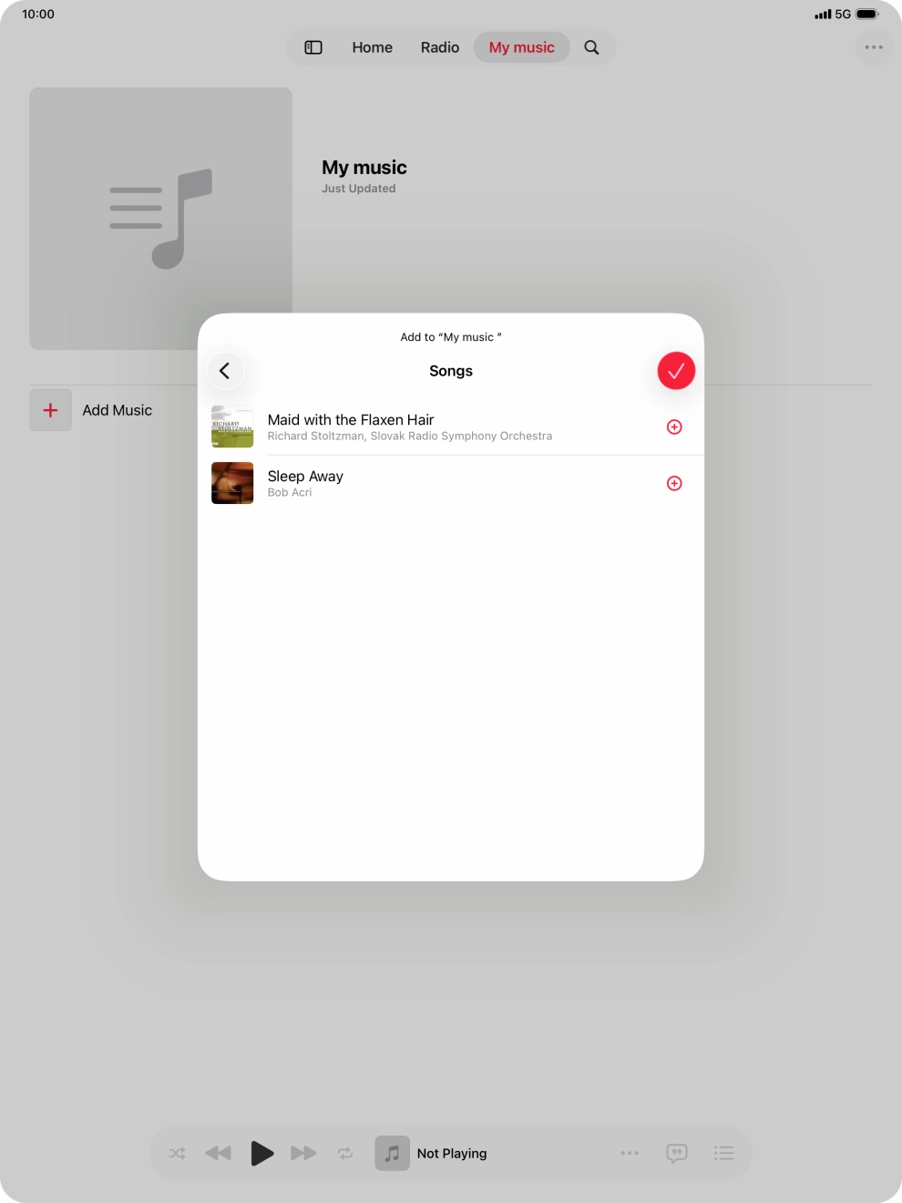 Go to the required category and press the add icon next to the required audio file.