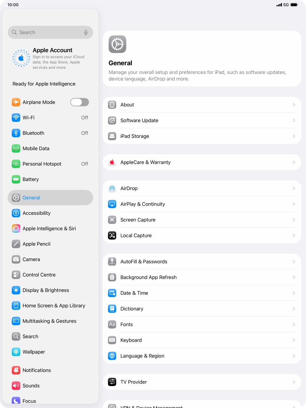 Press Apple Account. Press Apple Account.