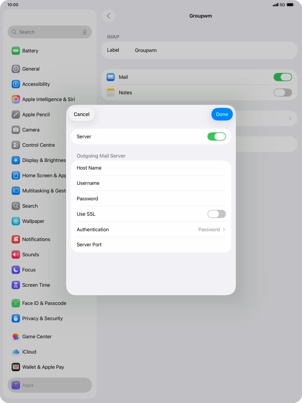 Press the indicator next to 'Use SSL' to turn on the function.