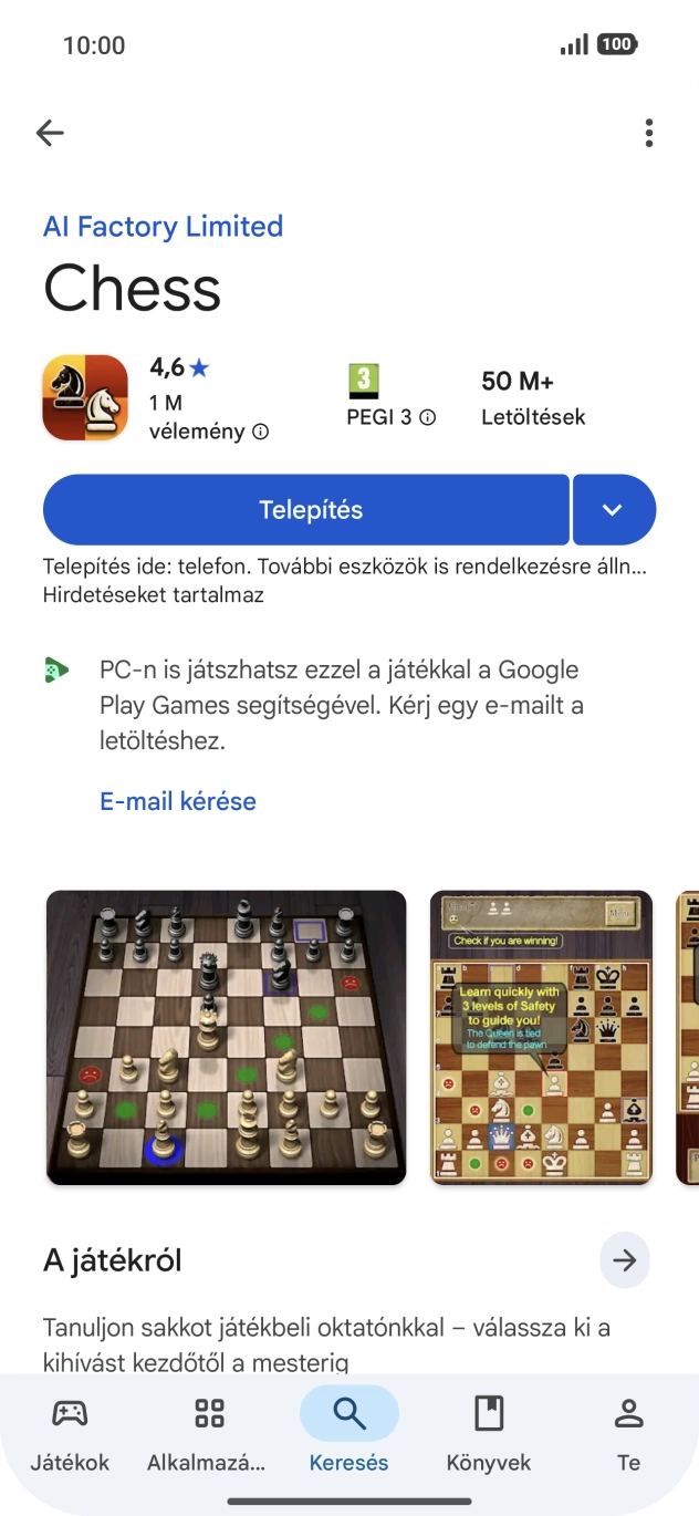 Válaszd a Telepítés lehetőséget, és kövesd a képernyőn megjelenő utasításokat az alkalmazás telepítéséhez. Válaszd a Telepítés lehetőséget, és kövesd a képernyőn megjelenő utasításokat az alkalmazás telepítéséhez.