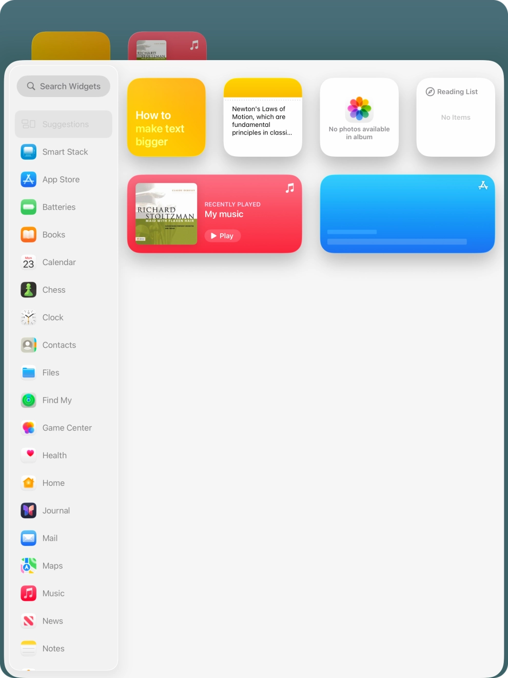 Press the required widget. Press the required widget.
