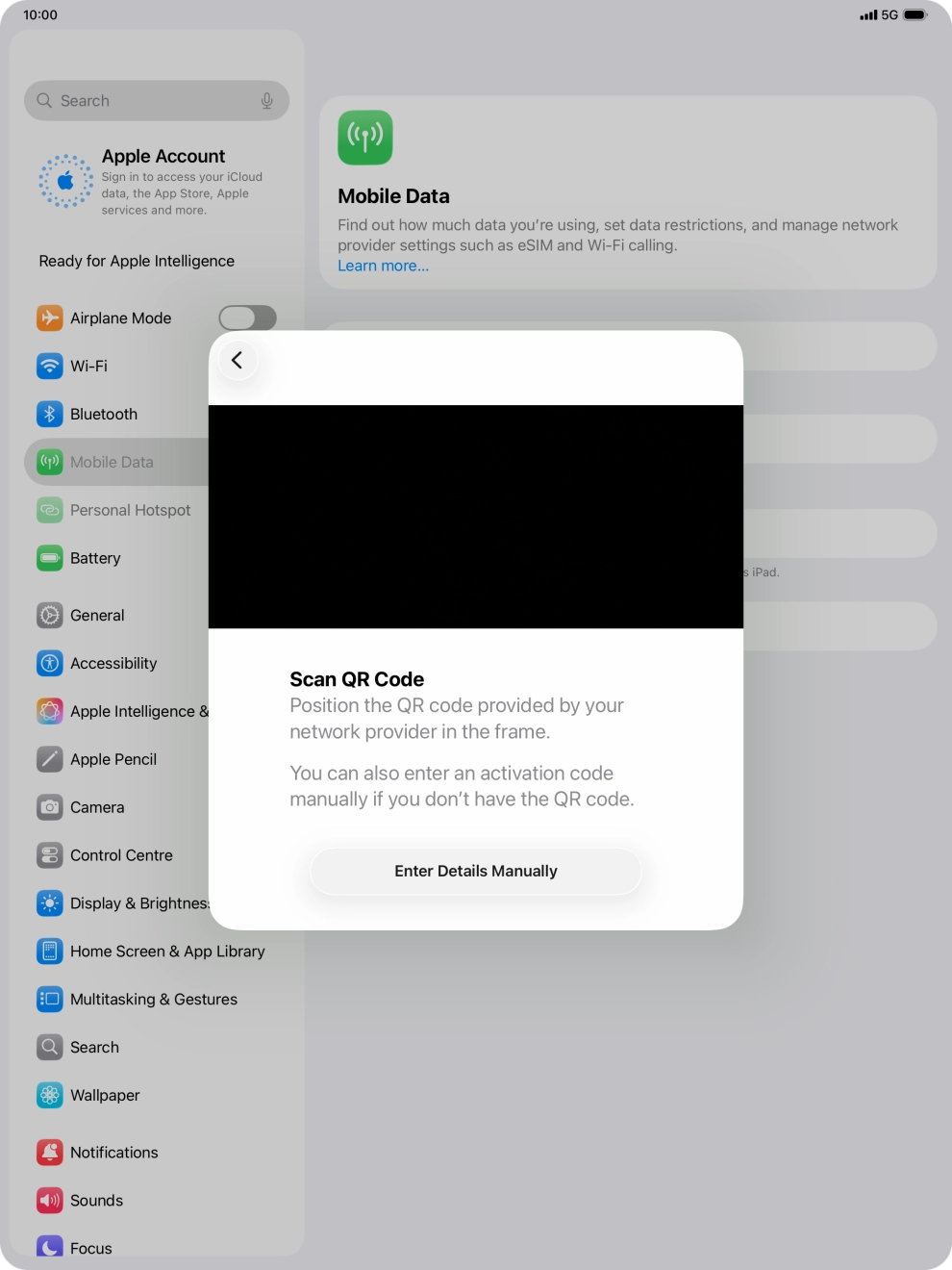 Place the QR code you've received inside the tablet camera frame to scan the code.