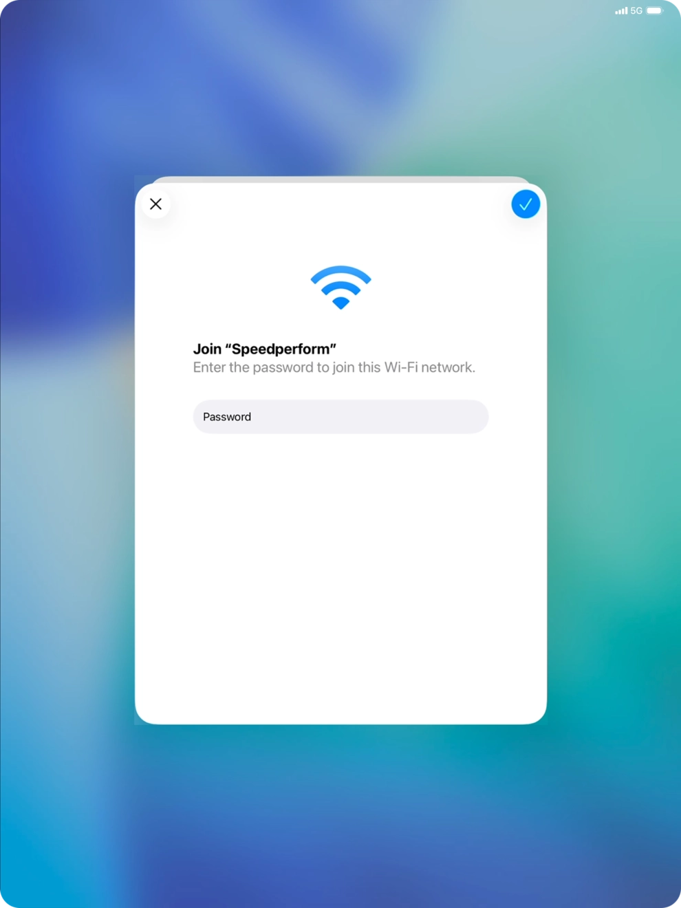 Key in the password for the WiFi network and press the confirm icon.