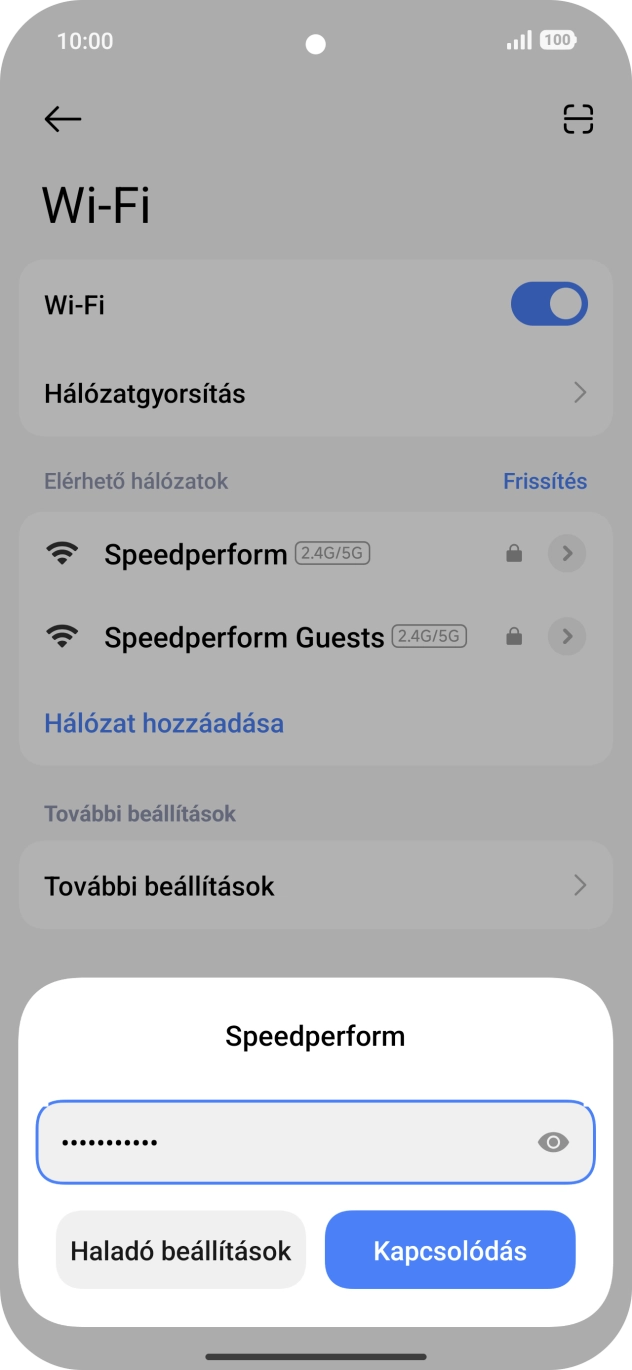 Írd be a Wi-Fi hálózatodhoz tartózó jelszót, és válaszd a Kapcsolódás lehetőséget. Írd be a Wi-Fi hálózatodhoz tartózó jelszót, és válaszd a Kapcsolódás lehetőséget.