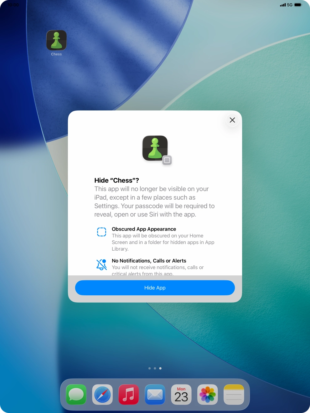 Press Hide App.