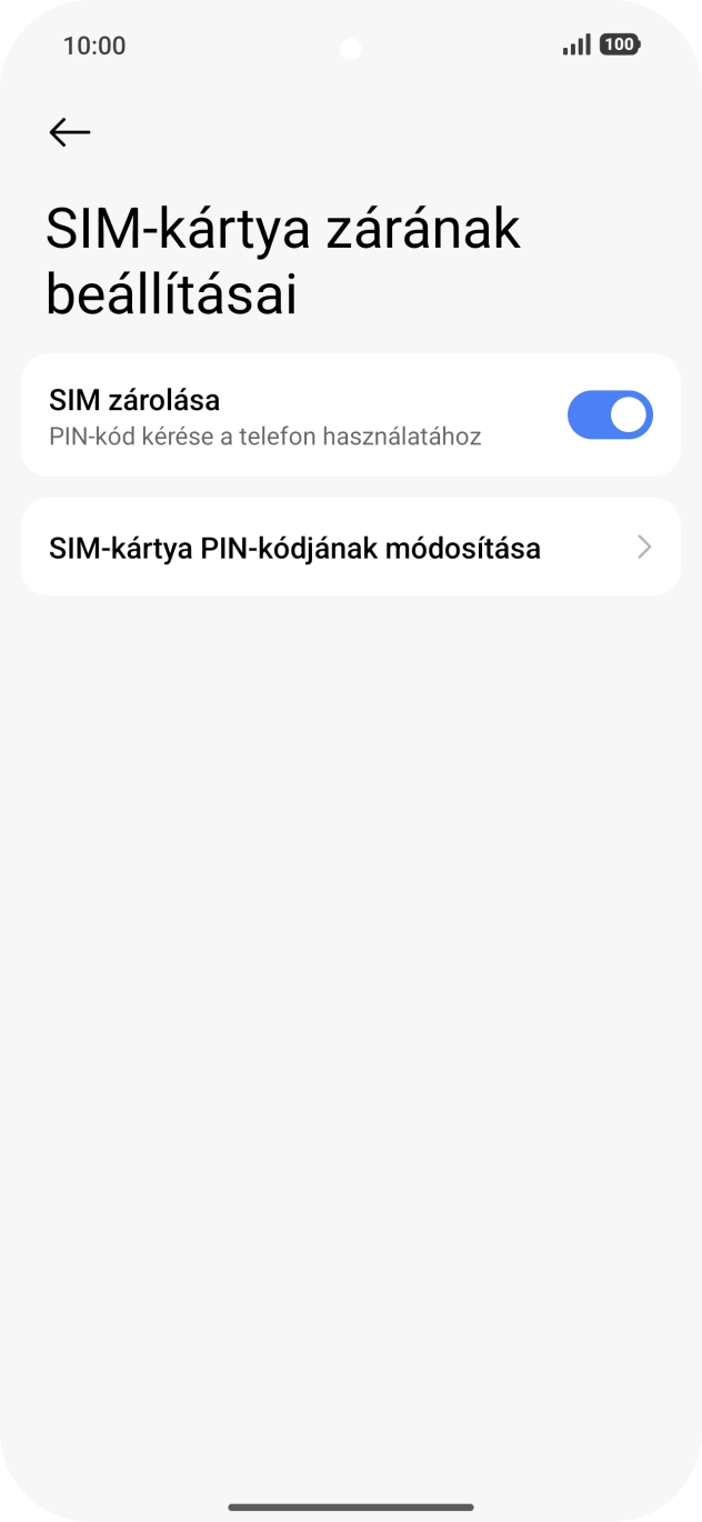 Kattints a „SIM zárolása” melletti csúszkára a funkció be- vagy kikapcsolásához. Kattints a „SIM zárolása” melletti csúszkára a funkció be- vagy kikapcsolásához.