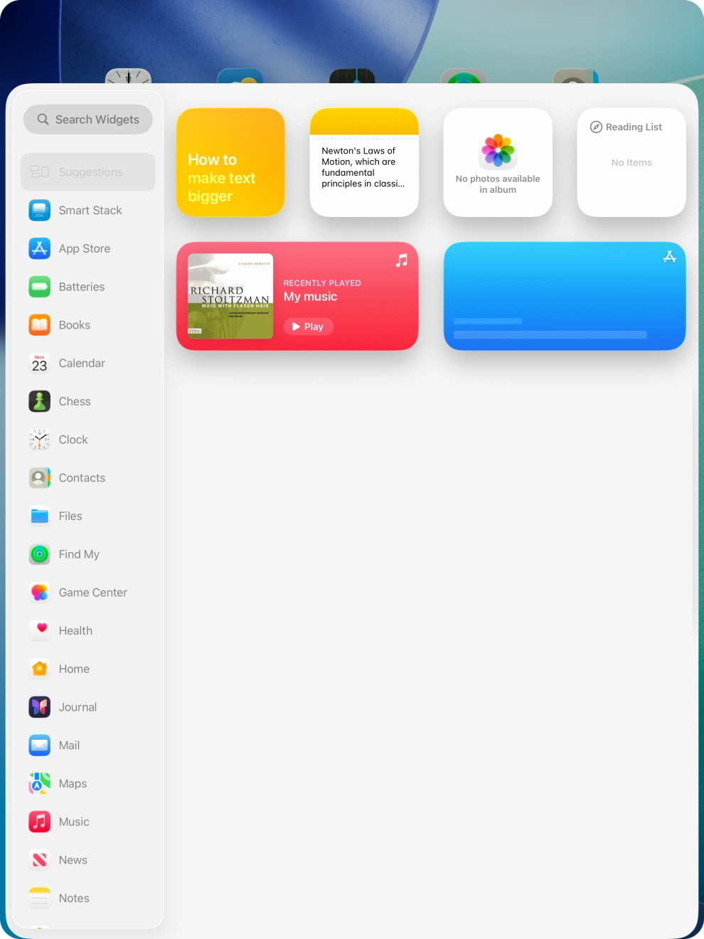 Press the required widget. Press the required widget.