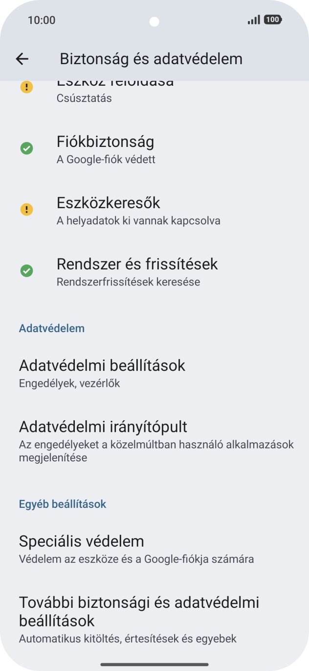 Válaszd a További biztonsági és adatvédelmi beállítások lehetőséget. Válaszd a További biztonsági és adatvédelmi beállítások lehetőséget.