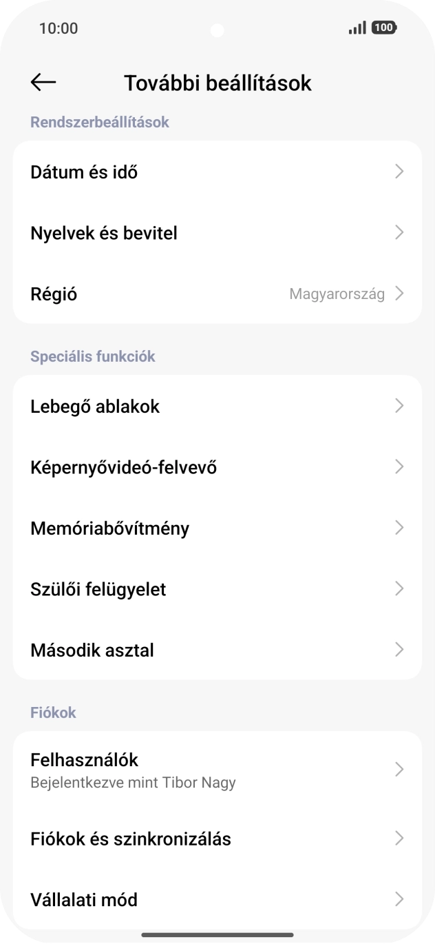 Válaszd a Fiókok és szinkronizálás lehetőséget. Válaszd a Fiókok és szinkronizálás lehetőséget.