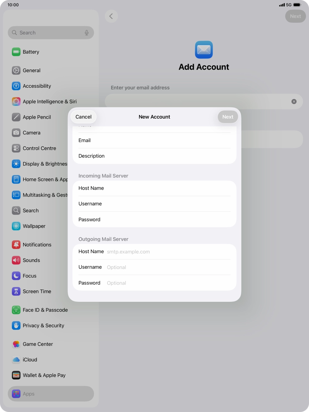 Press Host Name and key in the name of your email provider's outgoing server.