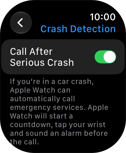 Press the indicator next to 'Call After Serious Crash' to turn on the function.