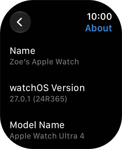 The software version of your Apple Watch is displayed below watchOS Version.