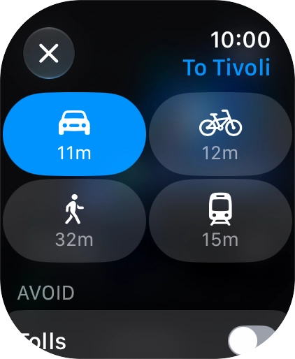 Press the required transport type.