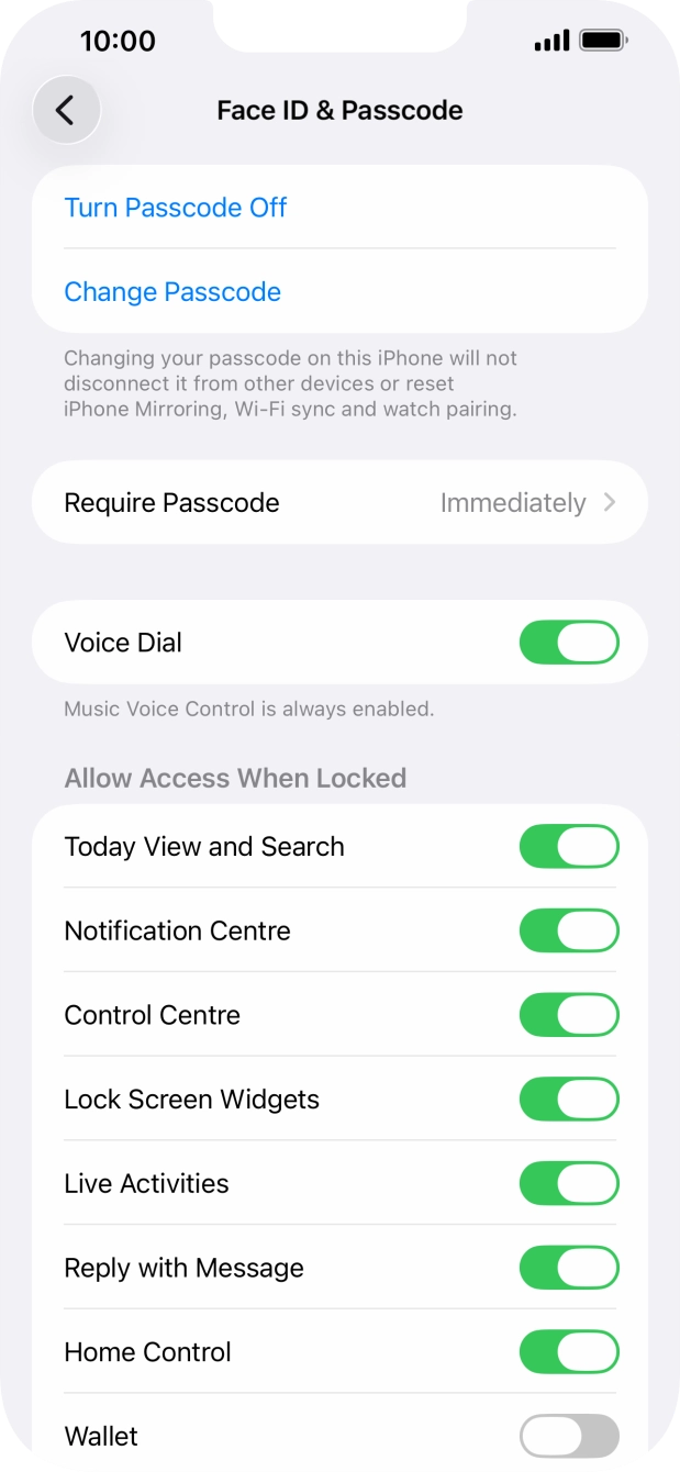 Press Turn Passcode Off and key in the lock code.