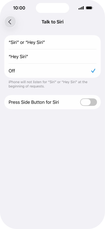 Press the indicator next to 'Press Side Button for Siri' to turn on the function.