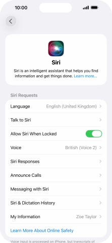 Press the indicator next to 'Allow Siri When Locked' to turn the function on or off.