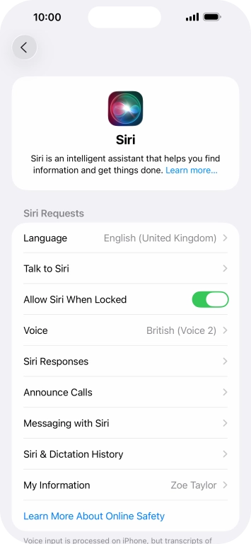 Press the indicator next to 'Allow Siri When Locked' to turn the function on or off.