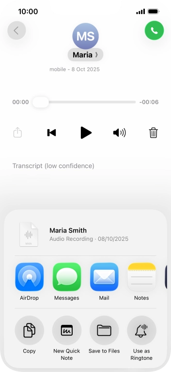 Press the required setting and follow the instructions on the screen to share or save the message. Press the required setting and follow the instructions on the screen to share or save the message.